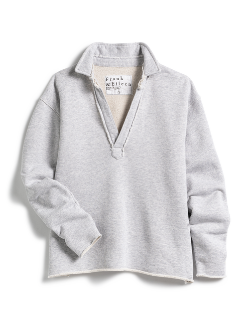 Flat front shot of Light Gray Frank & Eileen Patrick Popover Henley in Triple Fleece, view 4