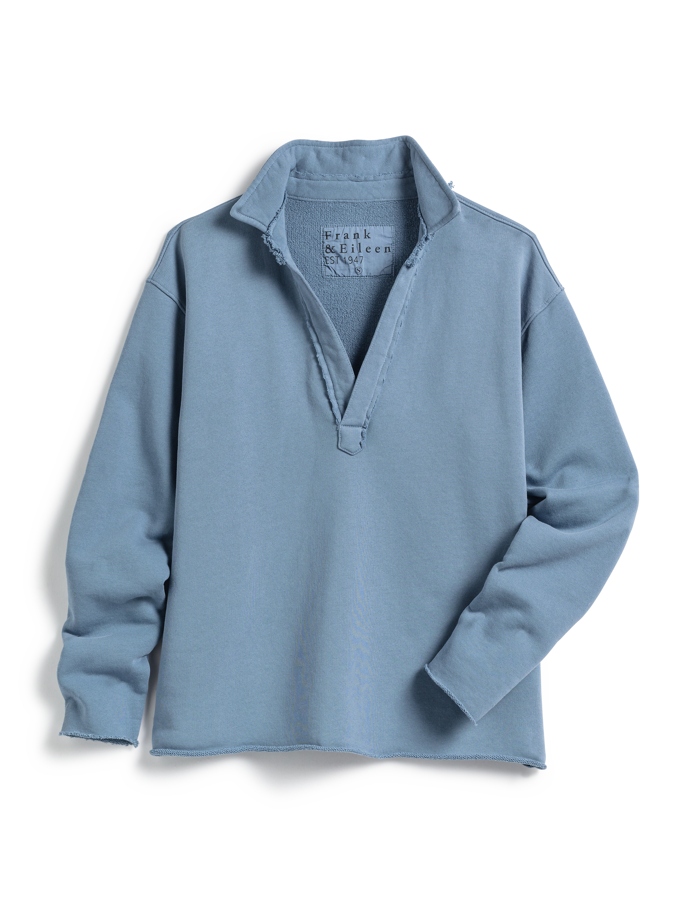Flat front shot of Hydrangea Blue Frank & Eileen Patrick Popover Henley in Triple Fleece, view 4