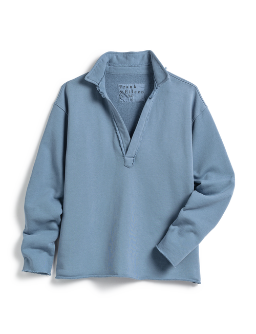 Flat front shot of Hydrangea Blue Frank & Eileen Patrick Popover Henley in Triple Fleece, view 4