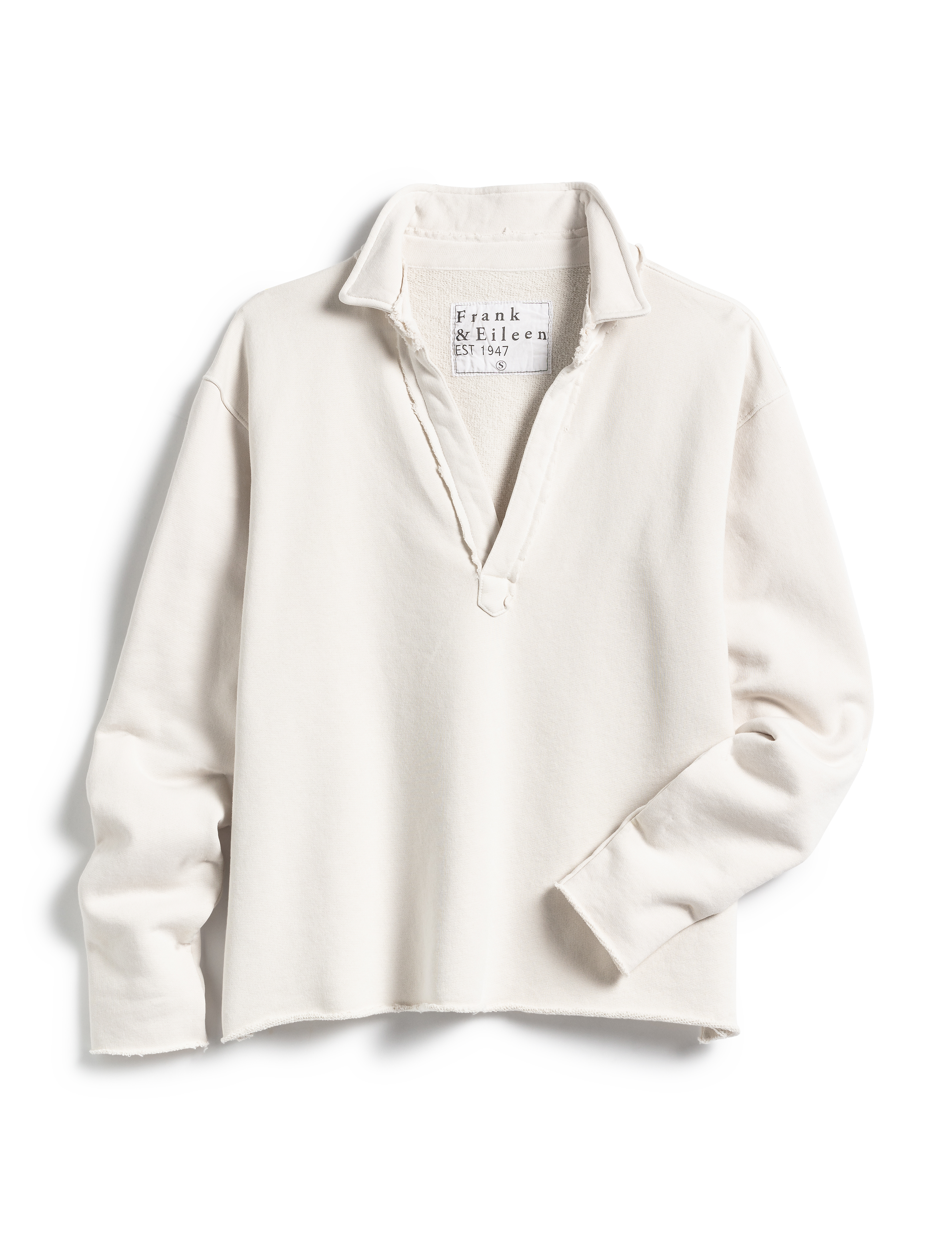 Flat front of White Frank & Eileen Patrick Popover Henley in Triple Fleece, view 4