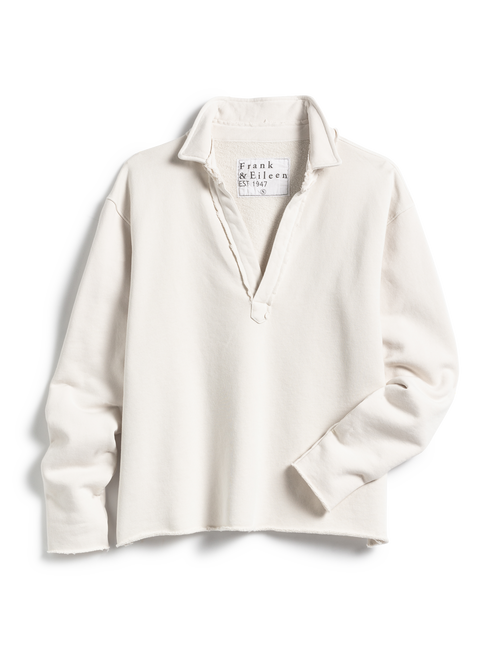 Flat front of White Frank & Eileen Patrick Popover Henley in Triple Fleece, view 4
