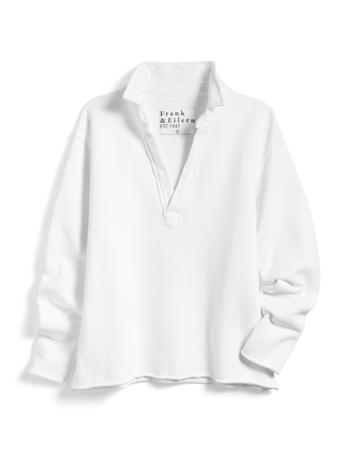Flat front shot of White Frank & Eileen Patrick Popover Henley in Triple Fleece, view 4