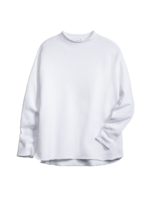 Flat front shot of White Frank & Eileen Effie Long-Sleeve Funnel Neck Capelet in Triple Fleece, view 4