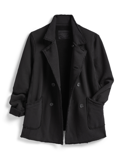 Flat shot of Black Frank & Eileen Belfast English Peacoat in Triple Fleece, view 4