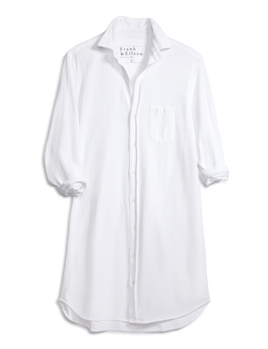 Flat front shot of White Frank & Eileen Mary Classic Shirtdress in Heritage Jersey