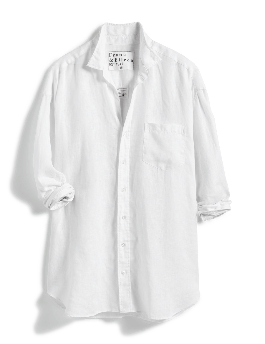 Flat front shot of White Frank & Eileen Mackenzie Exaggerated Button-Up Shirt in Lived-in Linen