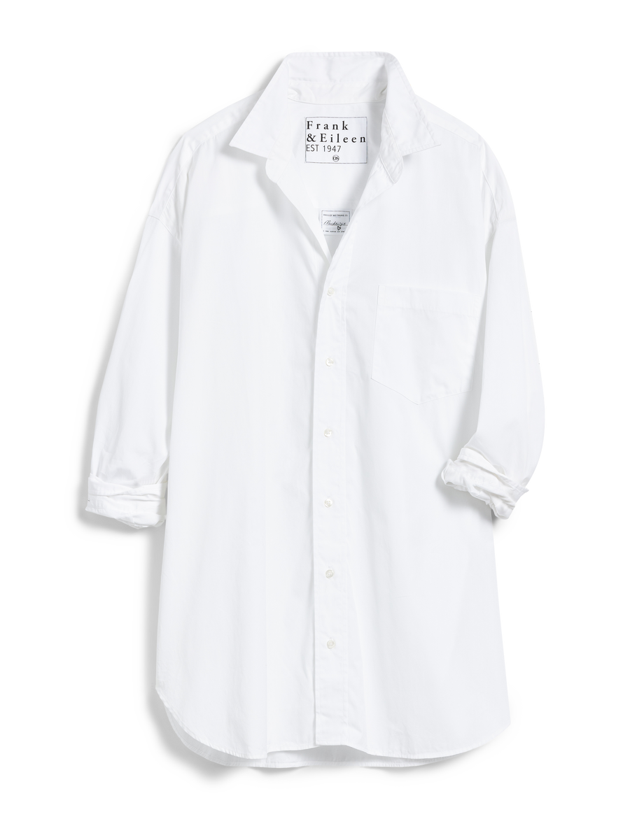 Flat front shot of White Frank & Eileen Mackenzie Exaggerated Button-Up Shirt in Superluxe