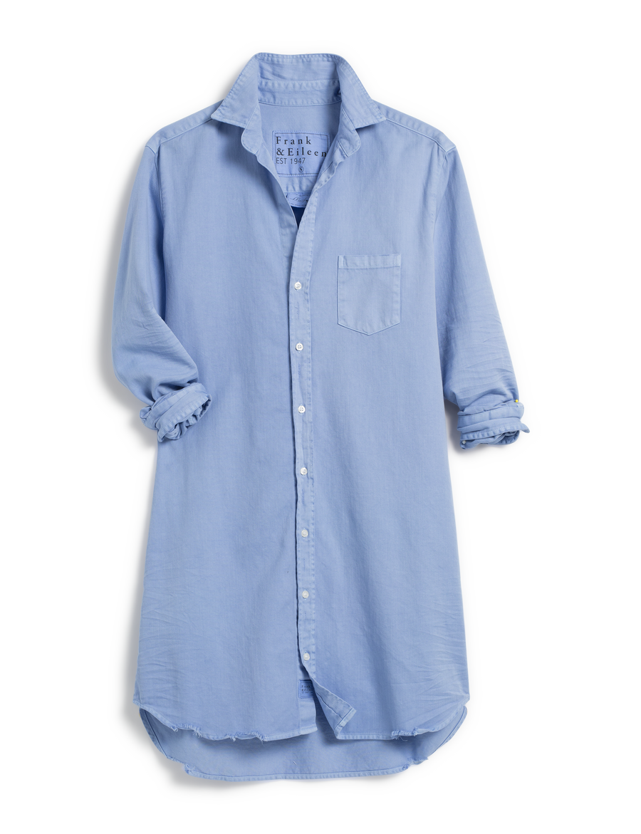 Flat front shot of Blue Frank & Eileen Mary Classic Shirtdress in Famous Denim