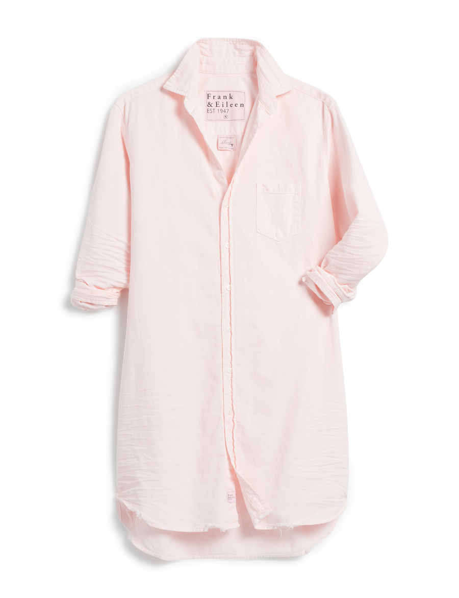 Flat front shot of Ballet Pink Frank & Eileen Mary Classic Shirtdress in Famous Denim