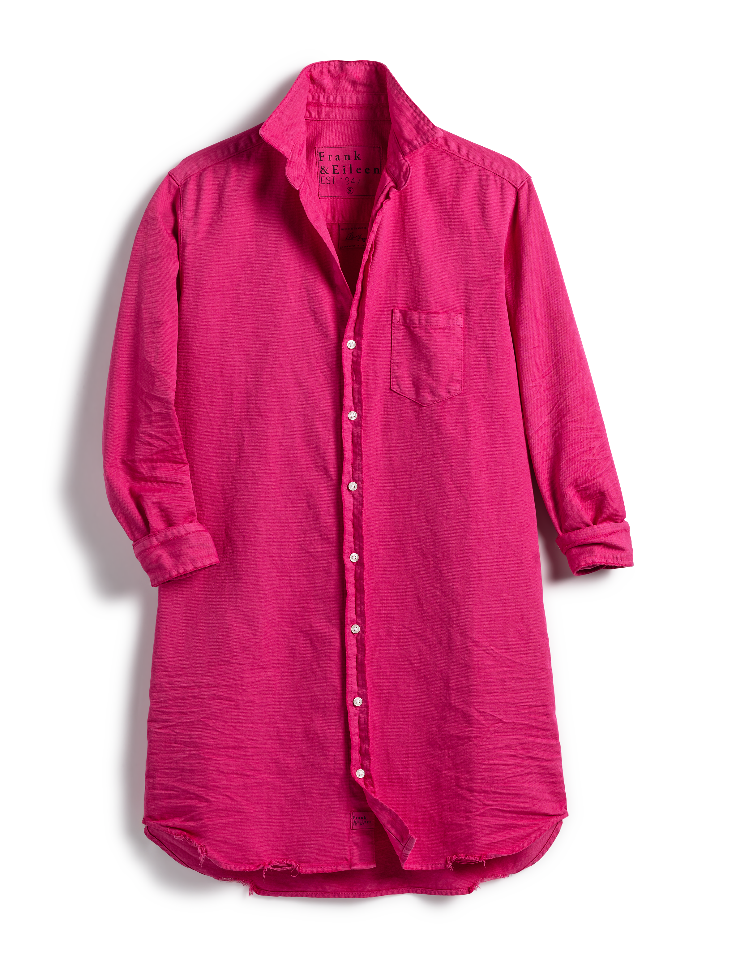 Flat front shot of Magenta Frank & Eileen Mary Classic Shirtdress in Famous Denim, view 4