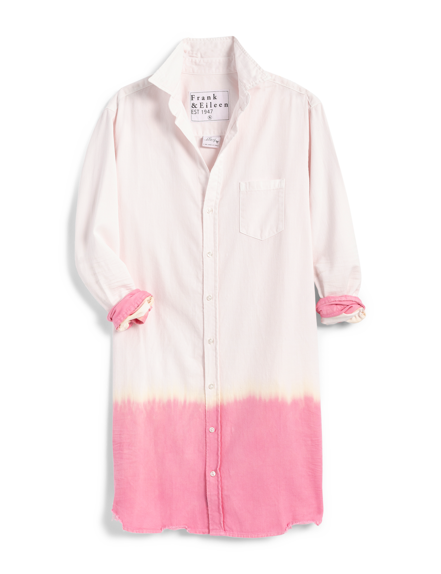 Flat front shot of Pink Dip Dye Frank & Eileen Mary Classic Shirtdress in Famous Denim