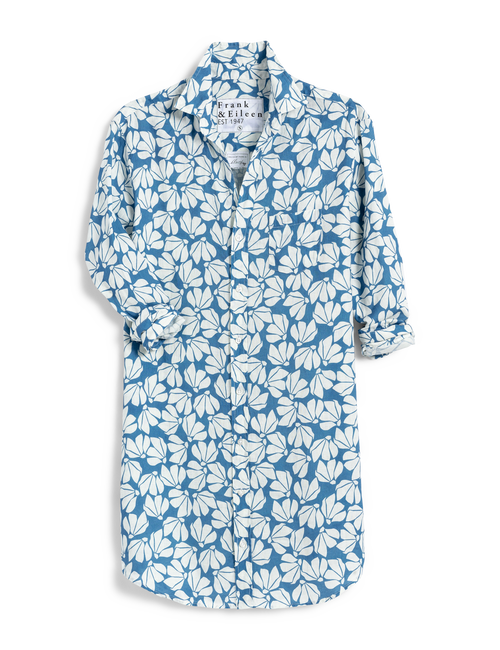 Flat front of Blue Floral Frank & Eileen Mary Classic Shirtdress in Classic Linen, view 4