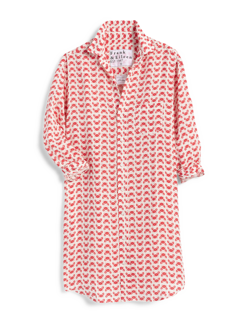 Flat front shot of Red Crabs Frank & Eileen Mary Classic Shirtdress in Classic Linen, view 4