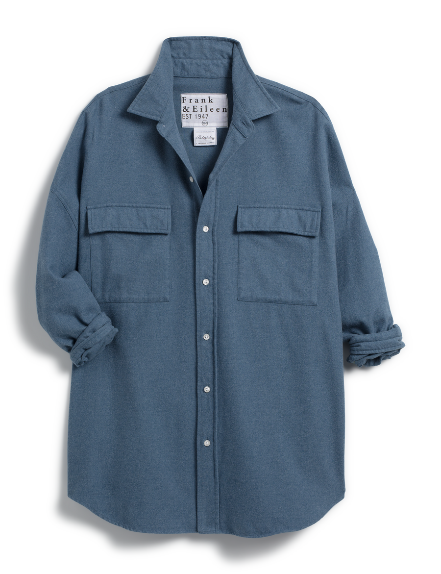 Flat front shot of Blue Melange Frank & Eileen McLoghlin Utility Shirt in Polar Flannel