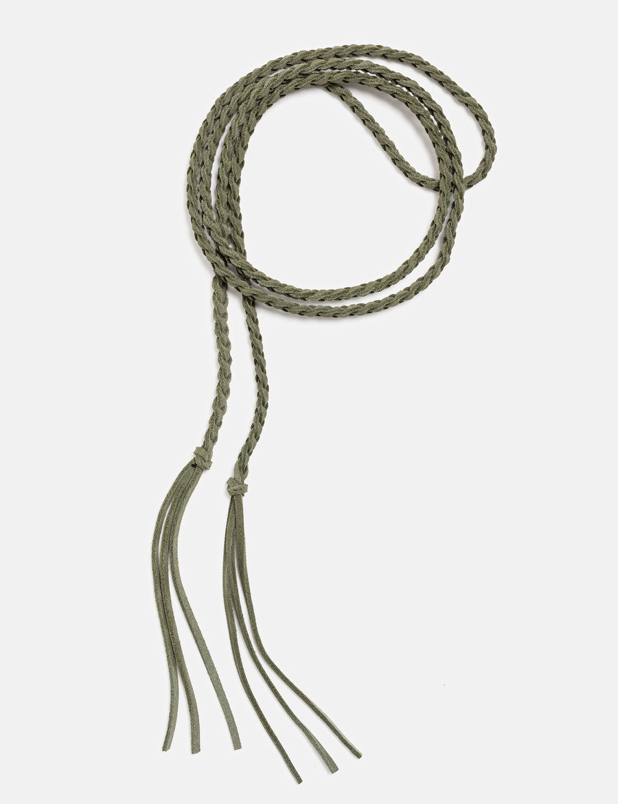 Product shot of Green Frank & Eileen Niamh Celtic Rope Belt in Italian Vesuvio Suede