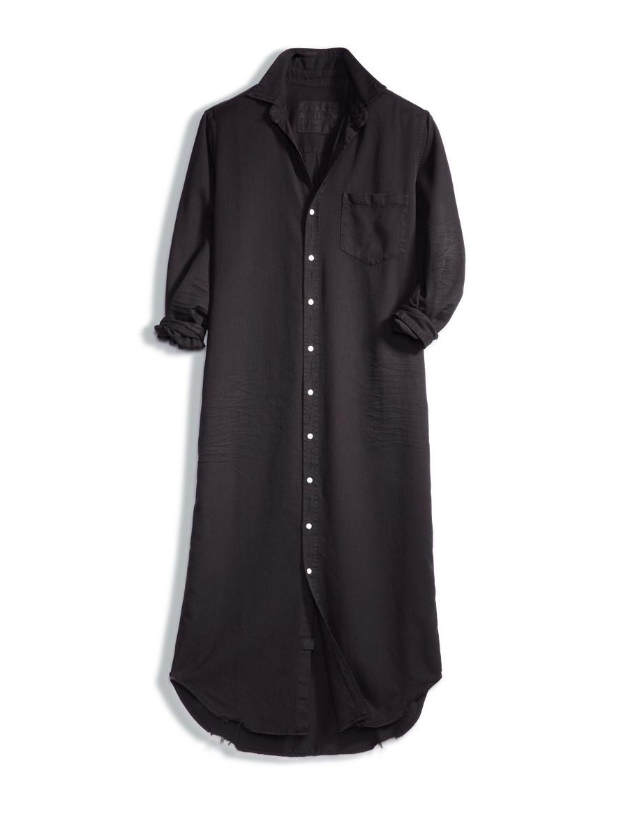 Flat front shot of Black Frank & Eileen Rory Maxi Shirtdress in Famous Denim
