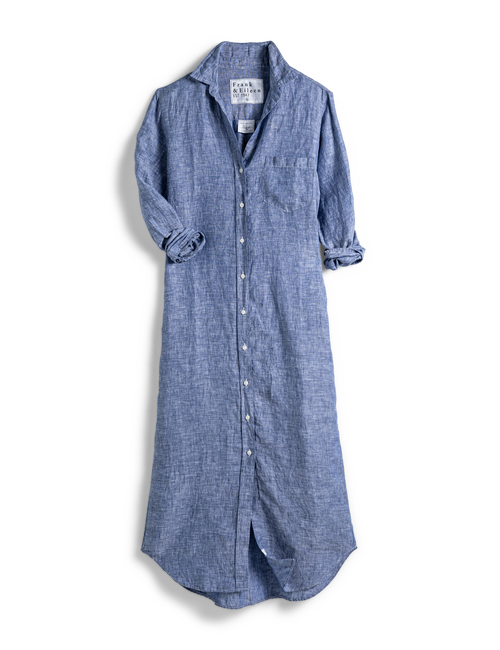 Flat front of Blue Frank & Eileen Rory Maxi Shirtdress in Lived-in Linen, view 4