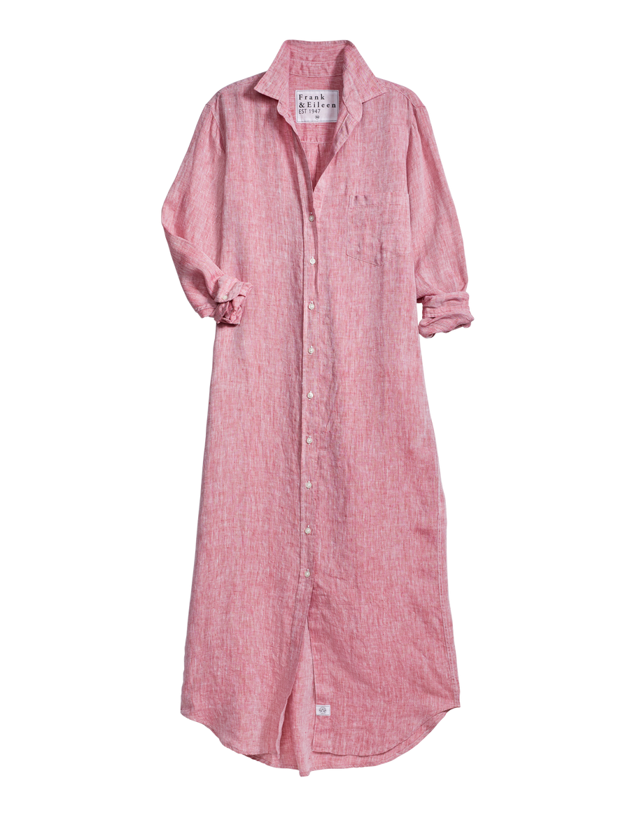 Flat front shot of Red Frank & Eileen Rory Maxi Shirtdress in Lived-in Linen