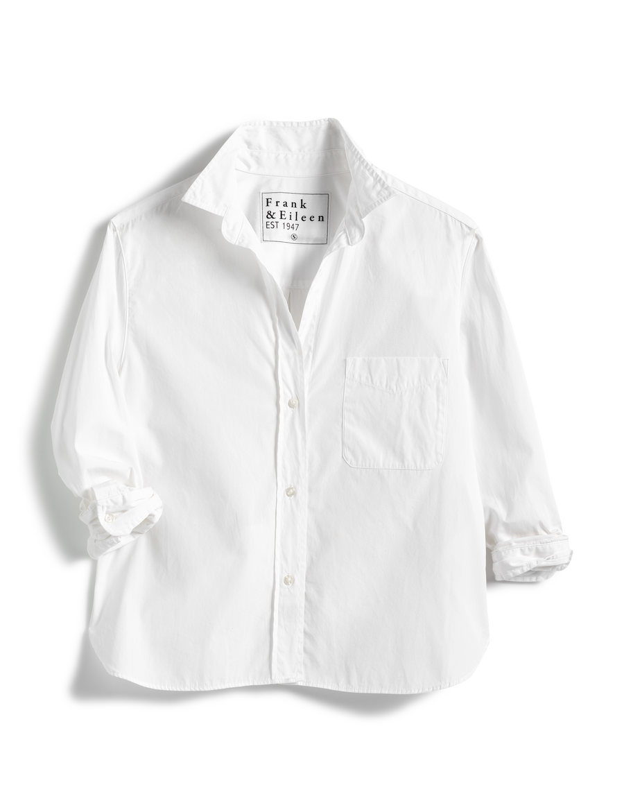 Flat front shot of White Frank & Eileen Silvio Untuckable Button-Up Shirt in Superluxe