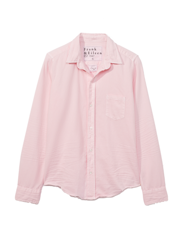 Flat front of Pink Frank & Eileen Barry Tailored Button-Up Shirt in Famous Denim