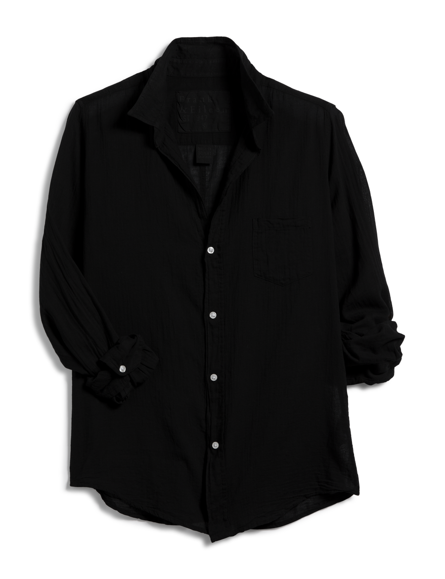 Flat shot of Black Frank & Eileen Barry Tailored Button-Up Shirt in Organic Voile