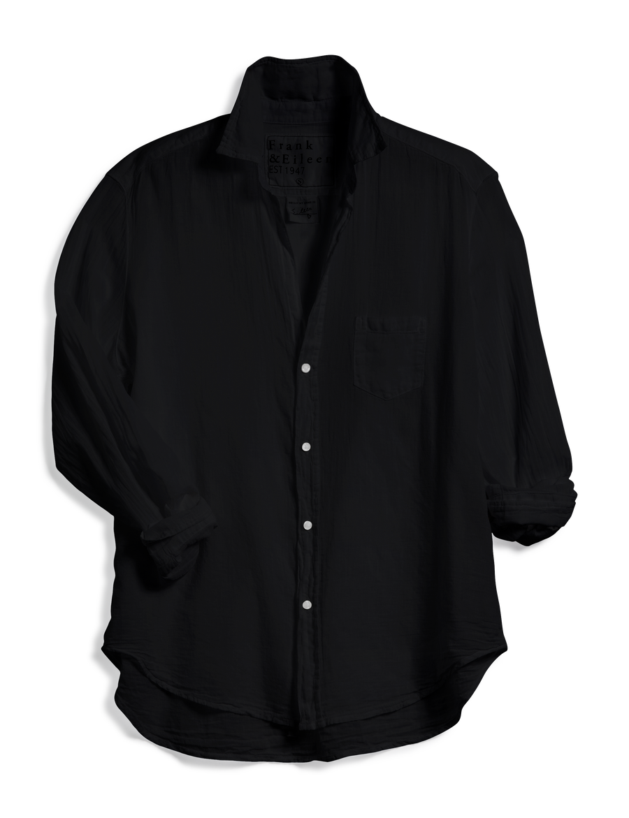 Flat front shot of Black Frank & Eileen Eileen Relaxed Button-Up Shirt in Organic Voile