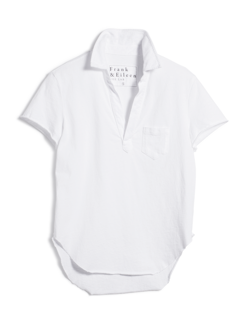 Flat front shot of White Frank & Eileen Charlotte Short-Sleeve Polo in Heritage Jersey, view 4