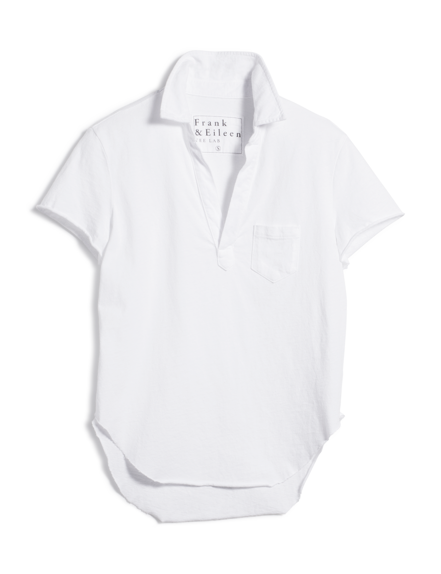 Flat front shot of White Frank & Eileen Charlotte Short-Sleeve Polo in Heritage Jersey