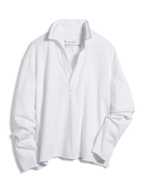Flat front shot of White Frank & Eileen Patrick Popover Henley in Heritage Jersey, view 4