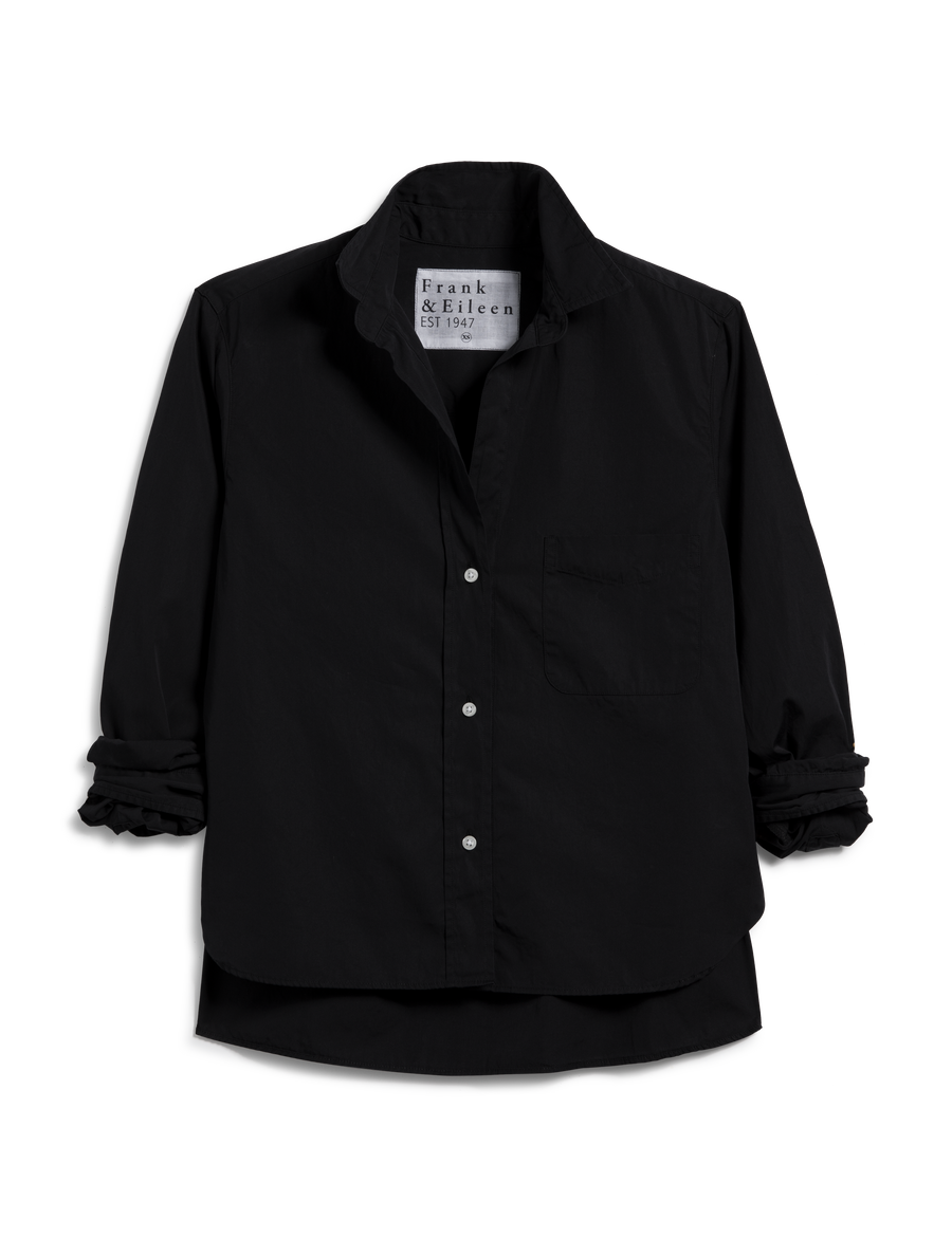 Flat front shot of Black Frank & Eileen Silvio Untuckable Button-Up Shirt in Superluxe